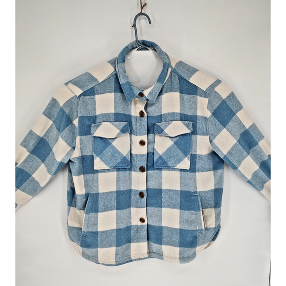 Member's Mark Woman's Blue-White Plaid Button Front Shacket Size XXL Pockets - Picture 1 of 7